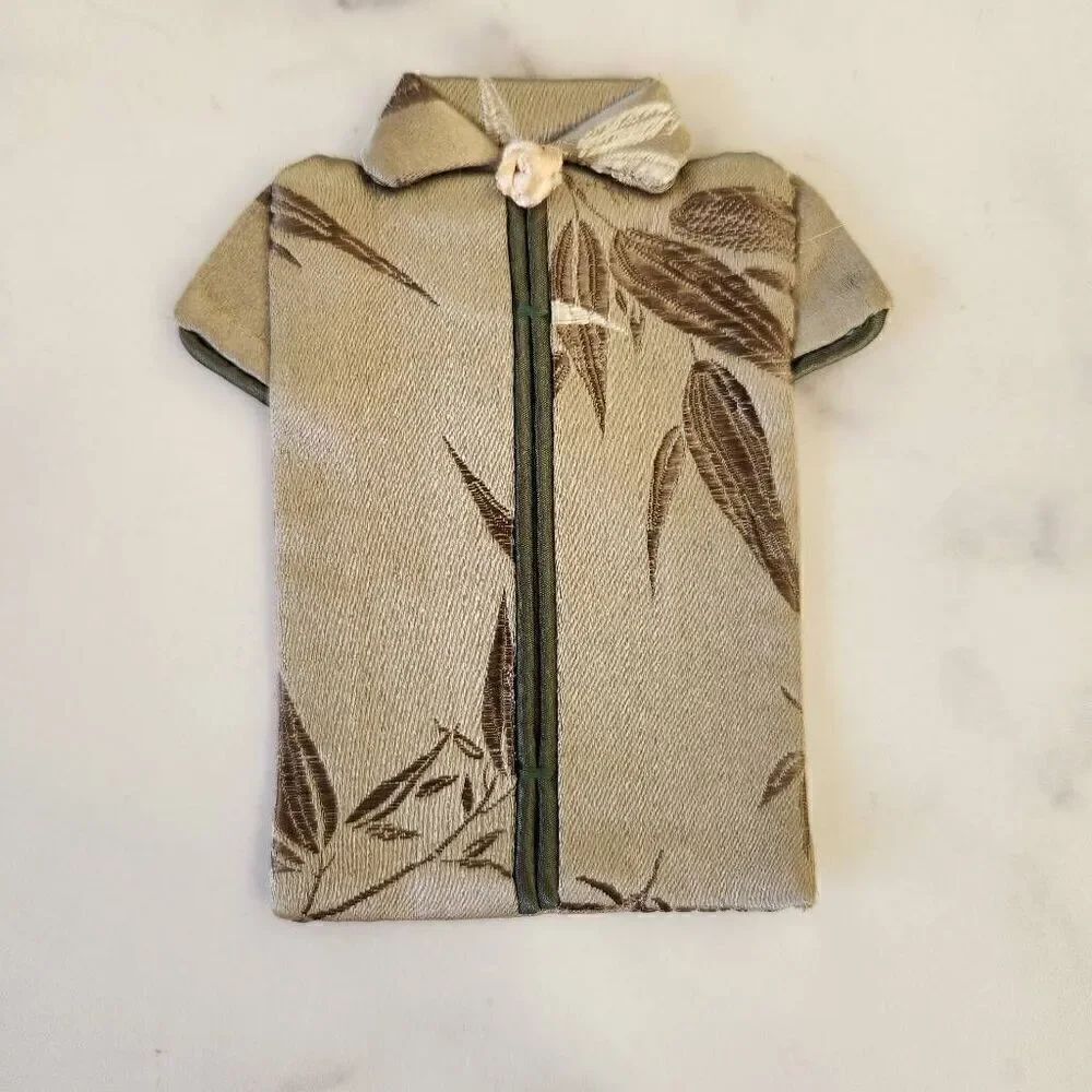 Asian silky shirt dark sage napkin holder soft storage